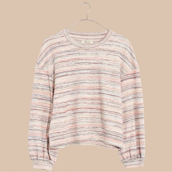 Madewell ‘Bubble-Sleeve Crop Top’ Sweatshirt in “Rainbow Stripe” Size Small - Picture 1 of 16